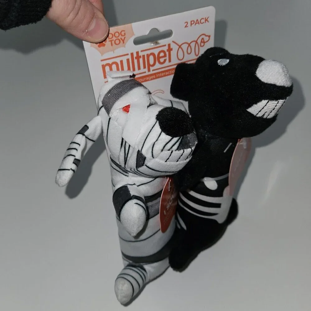 NEW 2 Multipet Squeaky Plush Dog Toy Lot Mummy Skeleton Halloween Small 6